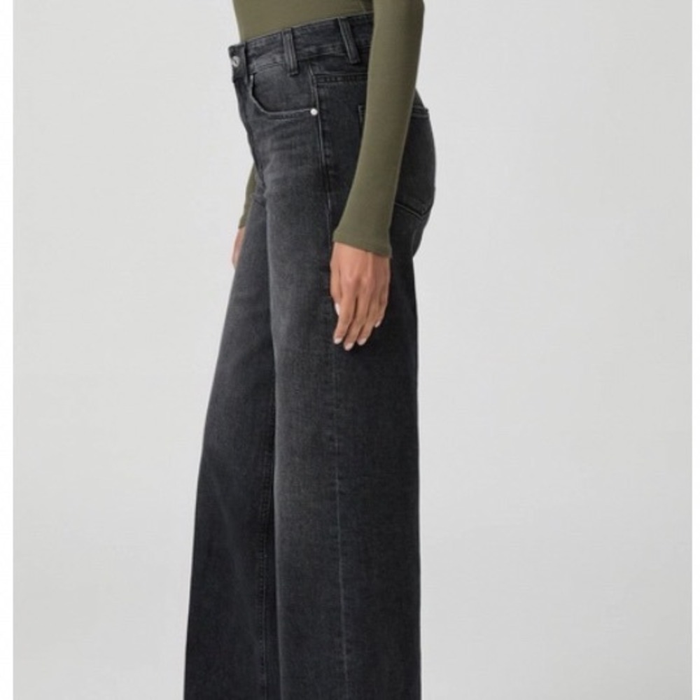 NEW Paige Sasha High Rise Wide Leg Jeans Viper Black Distressed Sz 32 - Picture 2 of 11